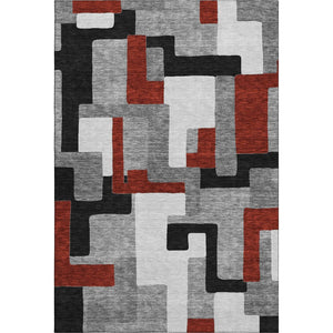 HomeRoots 9' X 12' Stylish Gray, Black & Red Geometric Washable Area Rug with UV Protection & Non-Slip Backing 675707