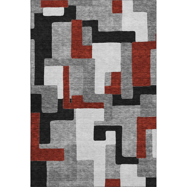 HomeRoots 9' X 12' Stylish Gray, Black & Red Geometric Washable Area Rug with UV Protection & Non-Slip Backing 675707