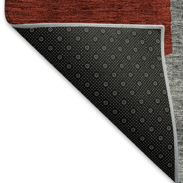 HomeRoots 9' X 12' Stylish Gray, Black & Red Geometric Washable Area Rug with UV Protection & Non-Slip Backing 675707
