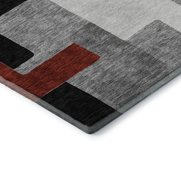 HomeRoots 9' X 12' Stylish Gray, Black & Red Geometric Washable Area Rug with UV Protection & Non-Slip Backing 675707