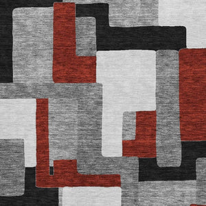 HomeRoots 10' Stylish Gray, Black & Red Geometric Washable Area Rug with UV Protection for Modern Homes 675708