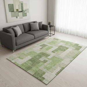 HomeRoots 5' Modern Geometric Green and Beige Washable Area Rug with UV Protection for Busy Households 675710
