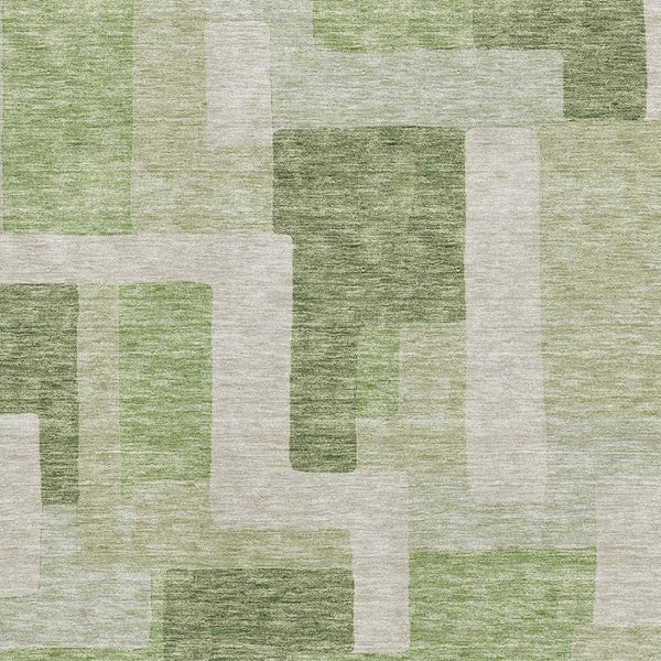 HomeRoots 5' Modern Geometric Green and Beige Washable Area Rug with UV Protection for Busy Households 675710