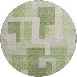 HomeRoots 8' Geometric Round Rug in Green and Beige - Washable, UV-Protected, Stylish for Indoor & Outdoor Use 675711