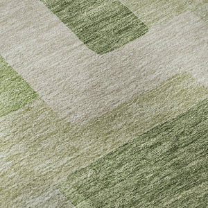 HomeRoots 8' Geometric Round Rug in Green and Beige - Washable, UV-Protected, Stylish for Indoor & Outdoor Use 675711