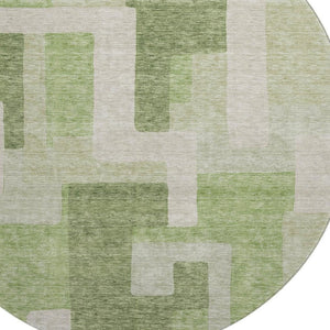 HomeRoots 8' Geometric Round Rug in Green and Beige - Washable, UV-Protected, Stylish for Indoor & Outdoor Use 675711