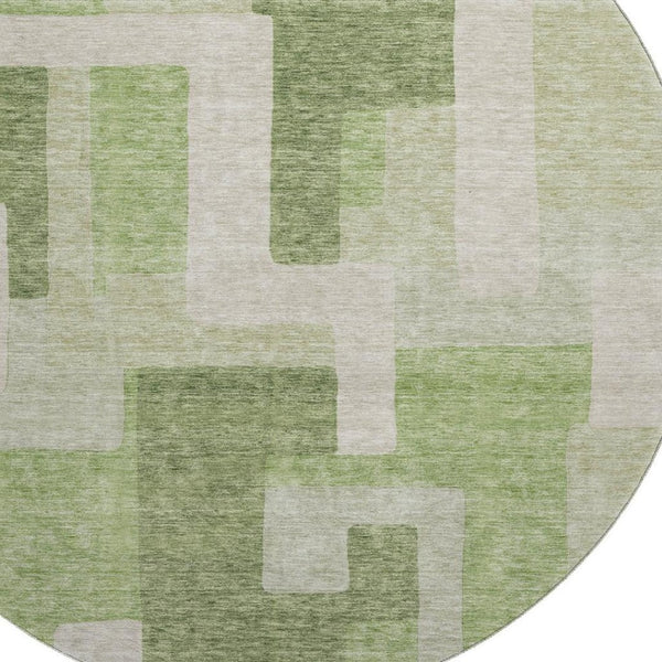 HomeRoots 8' Geometric Round Rug in Green and Beige - Washable, UV-Protected, Stylish for Indoor & Outdoor Use 675711