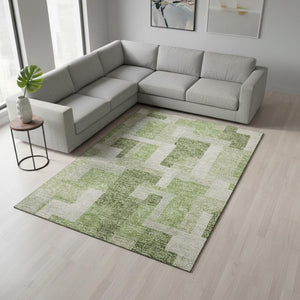 HomeRoots 8' X 10' Stylish Green and Beige Geometric Washable Area Rug with UV Protection for Modern Spaces 675712