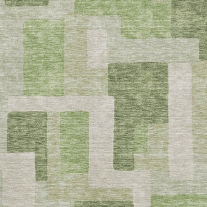 HomeRoots 8' X 10' Stylish Green and Beige Geometric Washable Area Rug with UV Protection for Modern Spaces 675712
