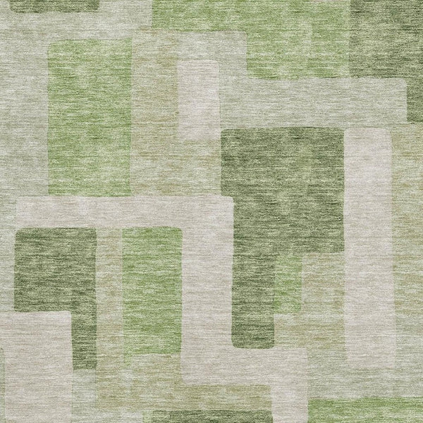 HomeRoots 8' X 10' Stylish Green and Beige Geometric Washable Area Rug with UV Protection for Modern Spaces 675712