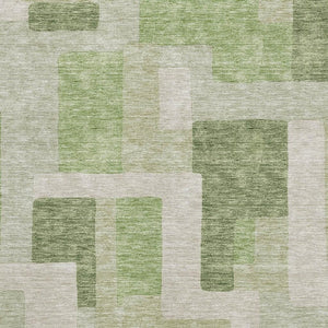 HomeRoots 9' X 12' Geometric Area Rug in Green & Beige - Washable, UV Resistant, Modern Design for High Traffic Areas 675713