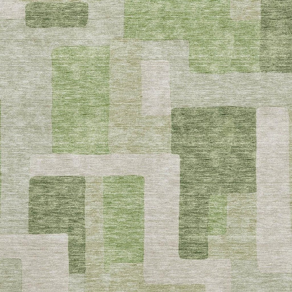 HomeRoots 9' X 12' Geometric Area Rug in Green & Beige - Washable, UV Resistant, Modern Design for High Traffic Areas 675713