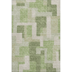 HomeRoots 10' X 14' Stylish Green & Beige Geometric Area Rug - Washable, UV-Protected & Perfect for Any Space! 675714
