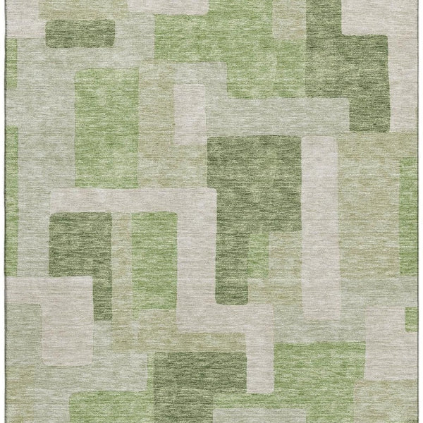 HomeRoots 10' X 14' Stylish Green & Beige Geometric Area Rug - Washable, UV-Protected & Perfect for Any Space! 675714