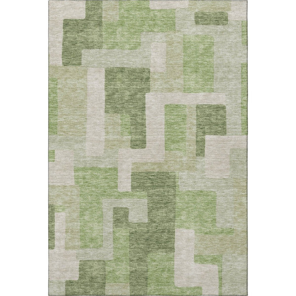 HomeRoots 10' X 14' Stylish Green & Beige Geometric Area Rug - Washable, UV-Protected & Perfect for Any Space! 675714