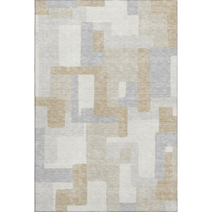 HomeRoots 5' X 8' Ivory Gray Beige Geometric Area Rug - Washable, UV Protected, Durable & Stylish Design 675716
