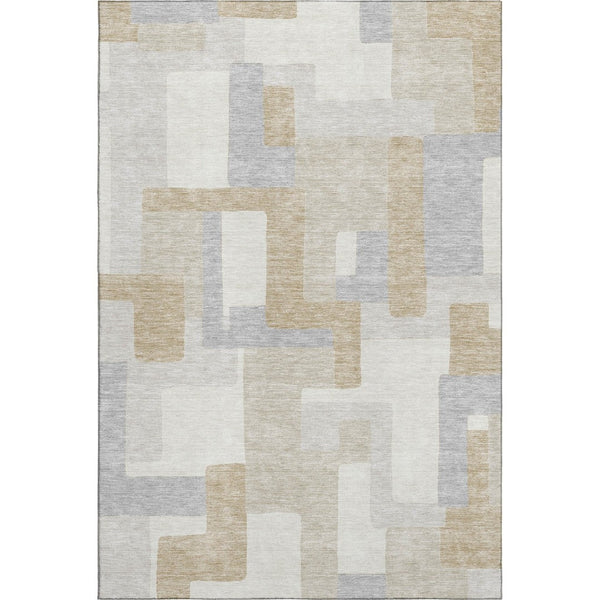 HomeRoots 5' X 8' Ivory Gray Beige Geometric Area Rug - Washable, UV Protected, Durable & Stylish Design 675716