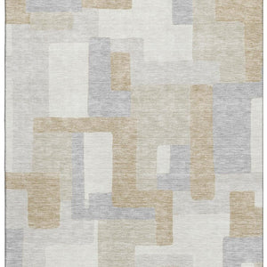HomeRoots 5' X 8' Ivory Gray Beige Geometric Area Rug - Washable, UV Protected, Durable & Stylish Design 675716