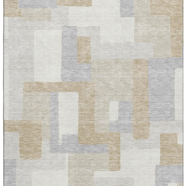 HomeRoots 5' X 8' Ivory Gray Beige Geometric Area Rug - Washable, UV Protected, Durable & Stylish Design 675716