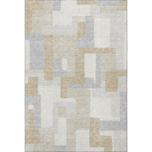HomeRoots 5' X 8' Ivory Gray Beige Geometric Area Rug - Washable, UV Protected, Durable & Stylish Design 675716