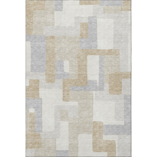 HomeRoots 5' X 8' Ivory Gray Beige Geometric Area Rug - Washable, UV Protected, Durable & Stylish Design 675716