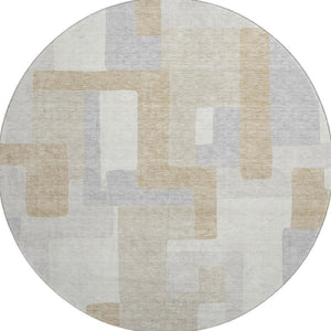 HomeRoots 8' Stylish Ivory Gray Beige Geometric Round Rug – Washable, UV Protected, Durable for High-Traffic Areas 675717