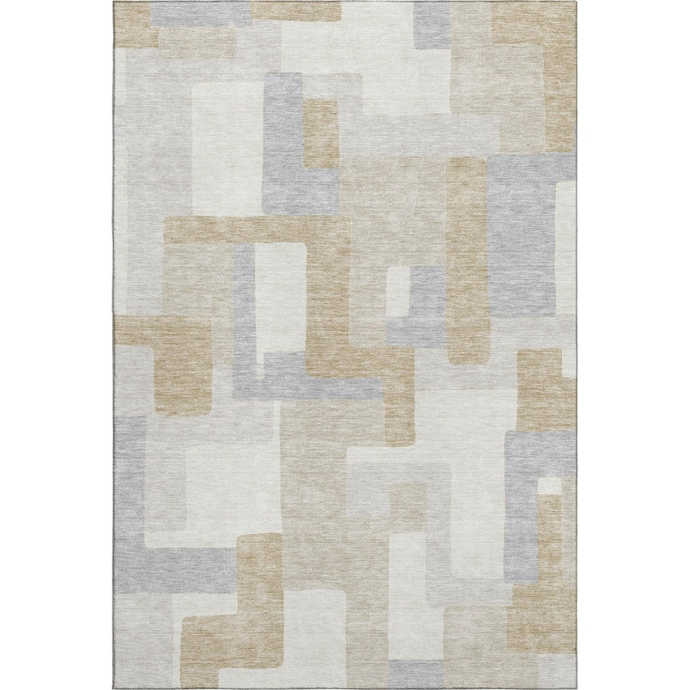 HomeRoots 8' X 10' Stylish Ivory Gray Beige Geometric Area Rug - Washable, UV Protected, Durable & Stain-Resistant 675718
