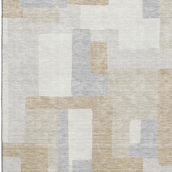 HomeRoots 10' Modern Geometric Ivory Gray & Beige Washable Area Rug with UV Protection for Family Spaces 675720