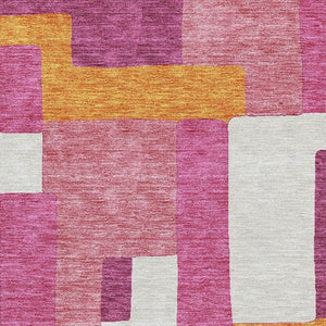 HomeRoots 5' X 8' Vibrant Pink Ivory Orange Geometric Area Rug – Washable, UV Protection, Durable Design! 675722