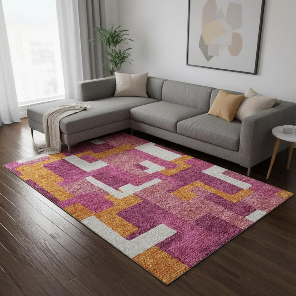 HomeRoots 8' X 10' Pink Ivory & Orange Geometric Area Rug - Washable, UV Protected, Stain Resistant & Durable! 675724