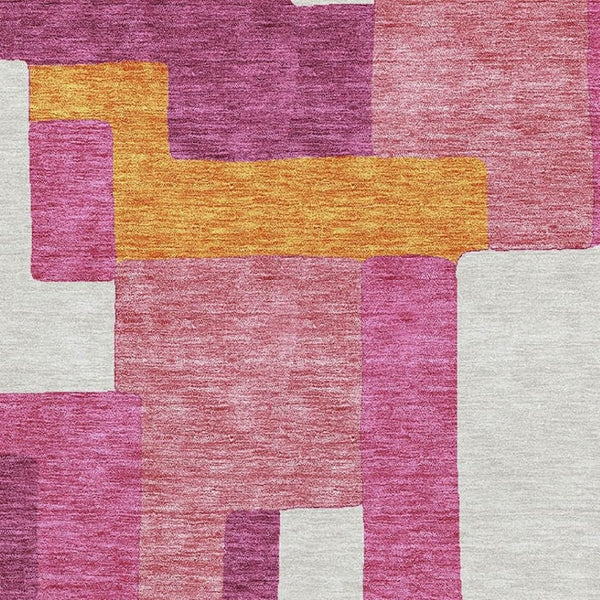 HomeRoots 9' X 12' Pink Ivory & Orange Geometric Area Rug - Washable, UV Protected, Stylish & Durable Design 675725