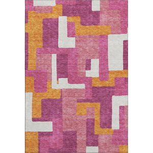HomeRoots 10' X 14' Stylish Pink, Ivory & Orange Geometric Washable Area Rug with UV Protection for Homes 675726