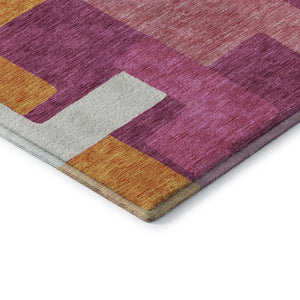 HomeRoots 10' X 14' Stylish Pink, Ivory & Orange Geometric Washable Area Rug with UV Protection for Homes 675726
