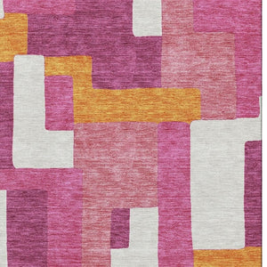 HomeRoots 10' X 14' Stylish Pink, Ivory & Orange Geometric Washable Area Rug with UV Protection for Homes 675726