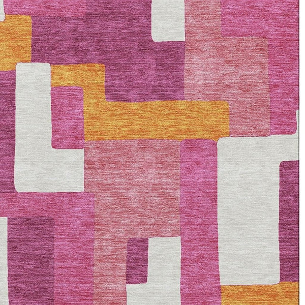 HomeRoots 10' X 14' Stylish Pink, Ivory & Orange Geometric Washable Area Rug with UV Protection for Homes 675726