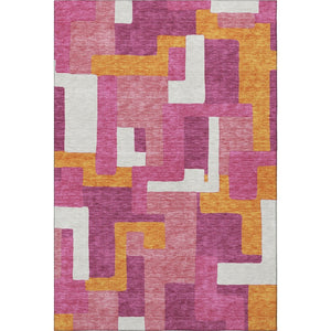 HomeRoots 10' X 14' Stylish Pink, Ivory & Orange Geometric Washable Area Rug with UV Protection for Homes 675726