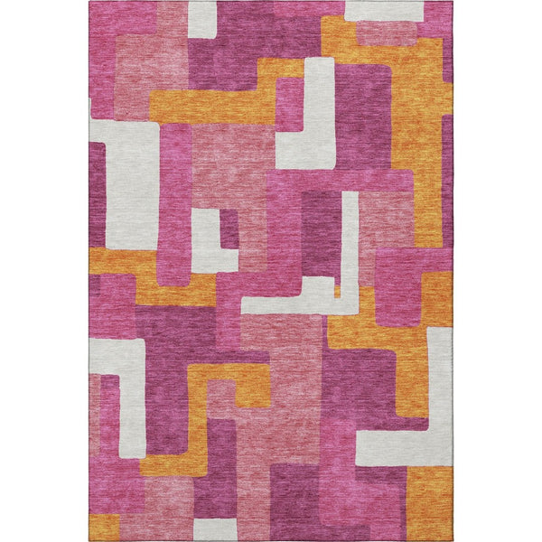 HomeRoots 10' X 14' Stylish Pink, Ivory & Orange Geometric Washable Area Rug with UV Protection for Homes 675726