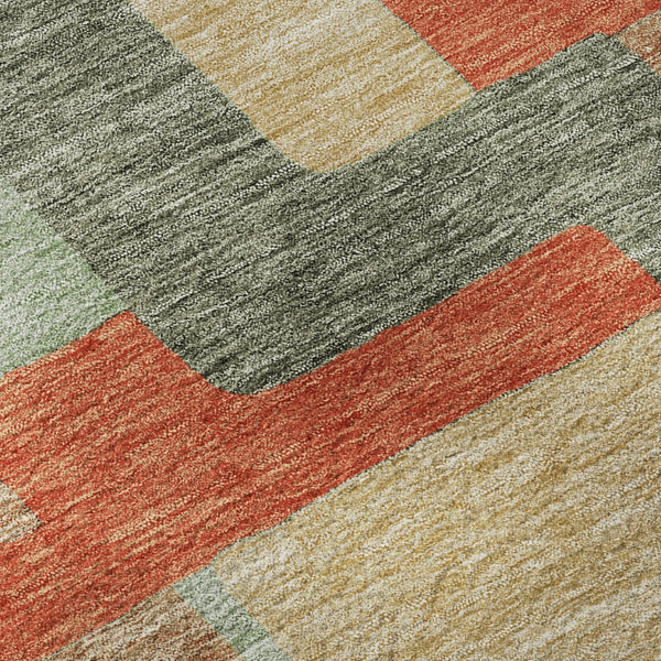 HomeRoots 8' Sage, Orange & Beige Geometric Washable Round Rug with UV Protection for High-Traffic Spaces 675729