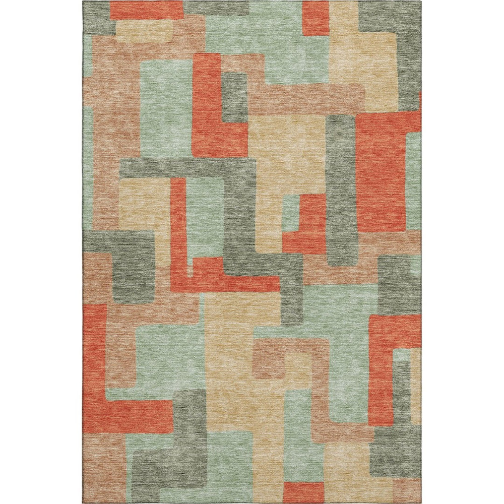 HomeRoots 9' X 12' Stylish Sage Orange Beige Geometric Area Rug – Washable, UV Protected, Non-Slip Backing 675731