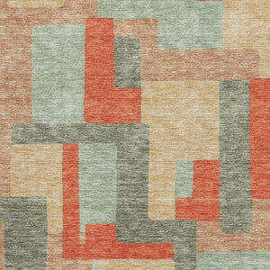 HomeRoots 9' X 12' Stylish Sage Orange Beige Geometric Area Rug – Washable, UV Protected, Non-Slip Backing 675731