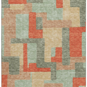 HomeRoots 9' X 12' Stylish Sage Orange Beige Geometric Area Rug – Washable, UV Protected, Non-Slip Backing 675731