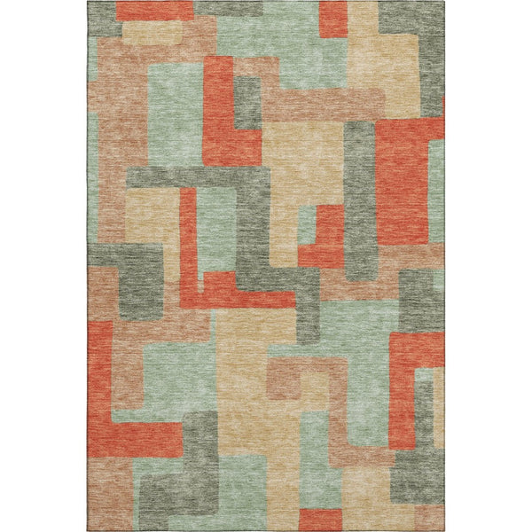HomeRoots 10' Geometric Area Rug in Sage, Orange & Beige - Washable, UV Protected, Family Friendly & Stylish! 675732