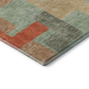 HomeRoots 10' Geometric Area Rug in Sage, Orange & Beige - Washable, UV Protected, Family Friendly & Stylish! 675732