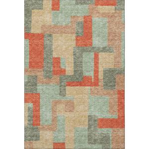 HomeRoots 10' Geometric Area Rug in Sage, Orange & Beige - Washable, UV Protected, Family Friendly & Stylish! 675732