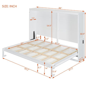 English Elm Queen Murphy Wall Bed Rattan Cabinet Front Folds Slim for Studio or Guest Room White N708S00012K-2