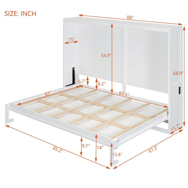 English Elm Queen Murphy Wall Bed Rattan Cabinet Front Folds Slim for Studio or Guest Room White N708S00012K-2