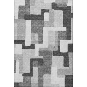 HomeRoots 5' X 8' Stylish Silver and Gray Geometric Washable Area Rug with UV Protection for High-Traffic Spaces 675734