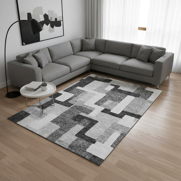 HomeRoots 8' X 10' Stunning Silver & Gray Geometric Area Rug - Washable, UV Protected & Perfect for Busy Homes! 675736