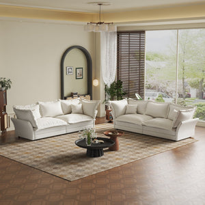 English Elm 90.55" Deep Seat Couches Velvet Cloud Sofa with Removable Cushions, Multiple Pillows, 800lb Capacity Beige W1885P234640