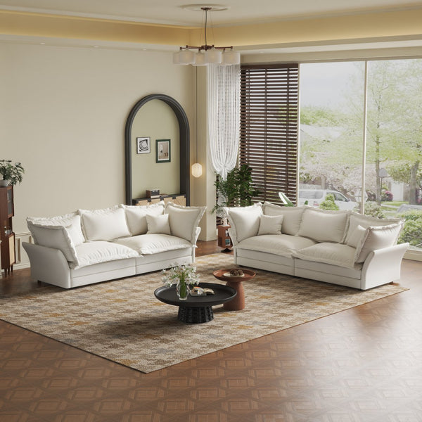 English Elm 90.55" Deep Seat Couches Velvet Cloud Sofa with Removable Cushions, Multiple Pillows, 800lb Capacity Beige W1885P234640